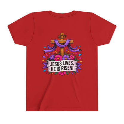 Youth Tee — "Jesus Lives, He Is Risen!" Easter Christian Tee
