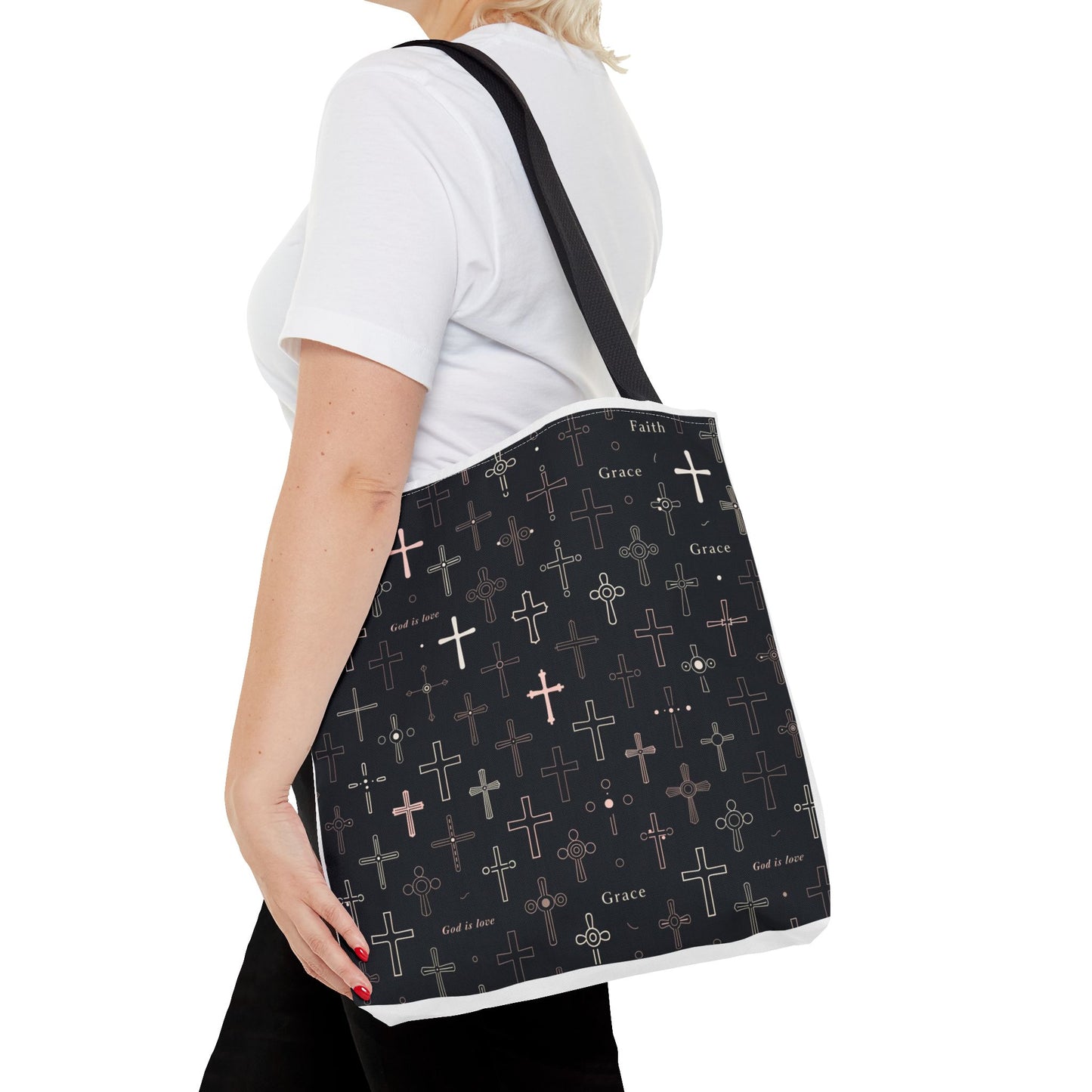 Cross Pattern Tote Bag — Faith & Grace Religious All-Over Print Tote