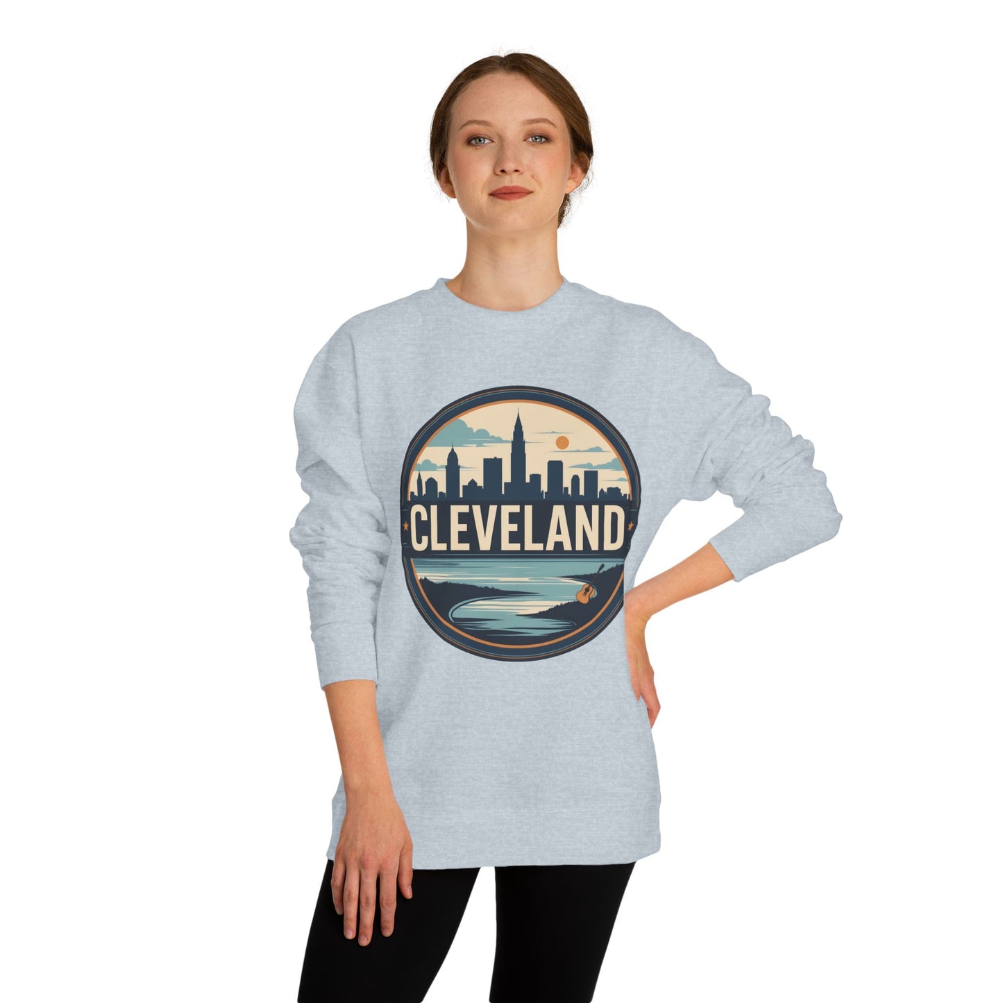 Cleveland Skyline Crewneck Sweatshirt — Retro City Badge Design