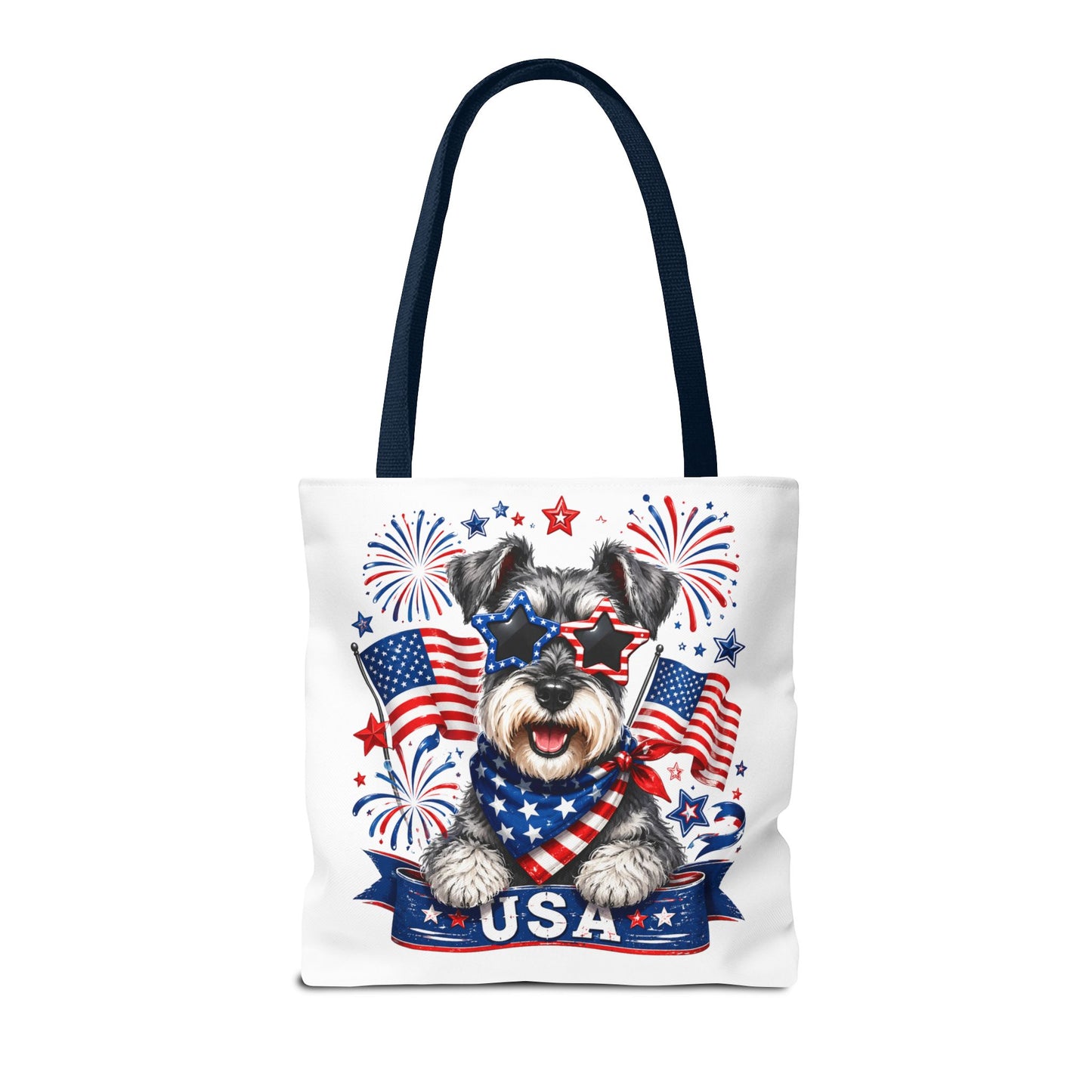 Patriotic Schnauzer Tote Bag — USA Flag Fireworks All-Over Print