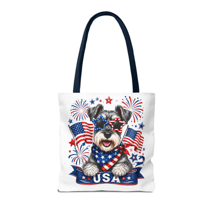 Patriotic Schnauzer Tote Bag — USA Flag Fireworks All-Over Print