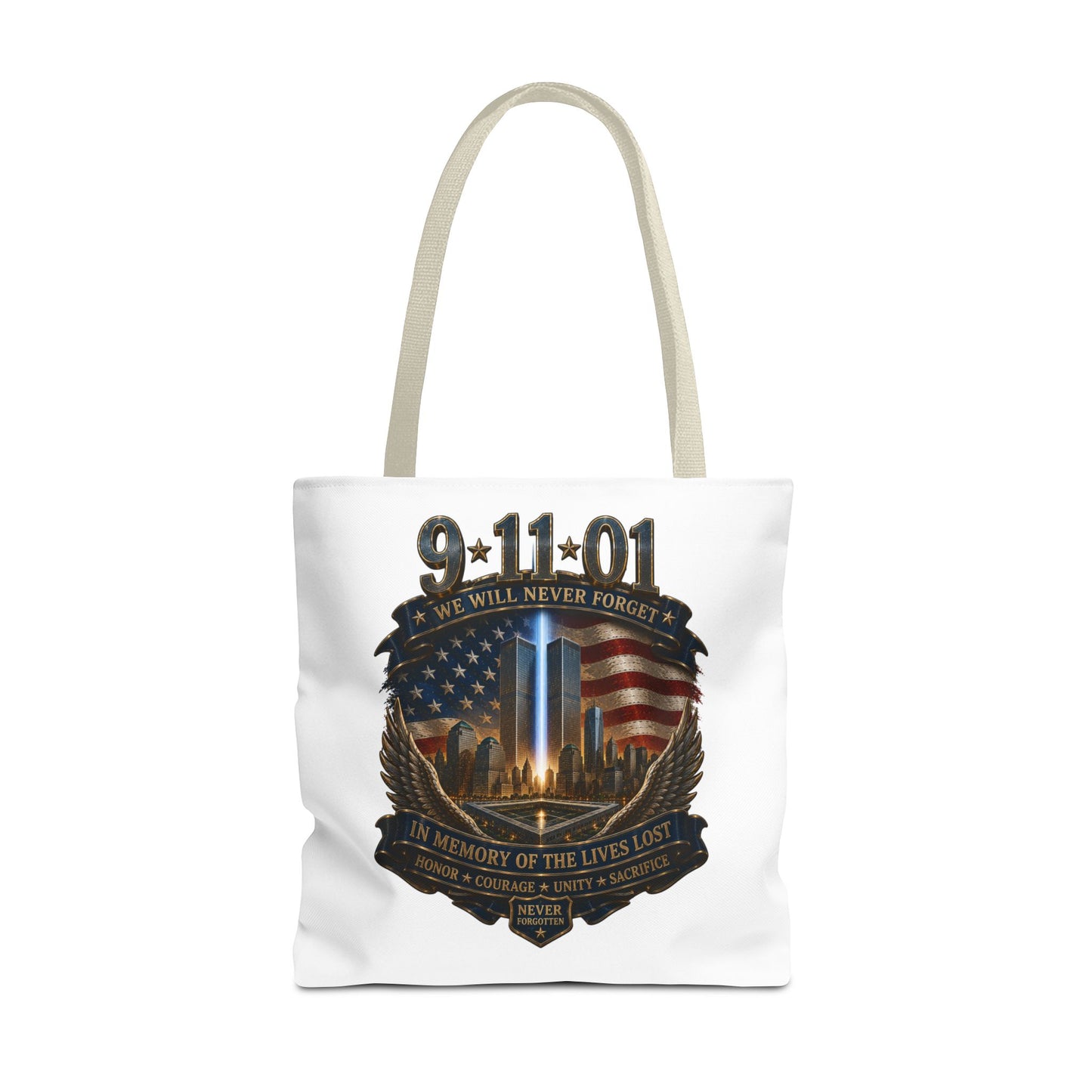 9·11 Memorial Tote Bag — We Will Never Forget Tribute Tote