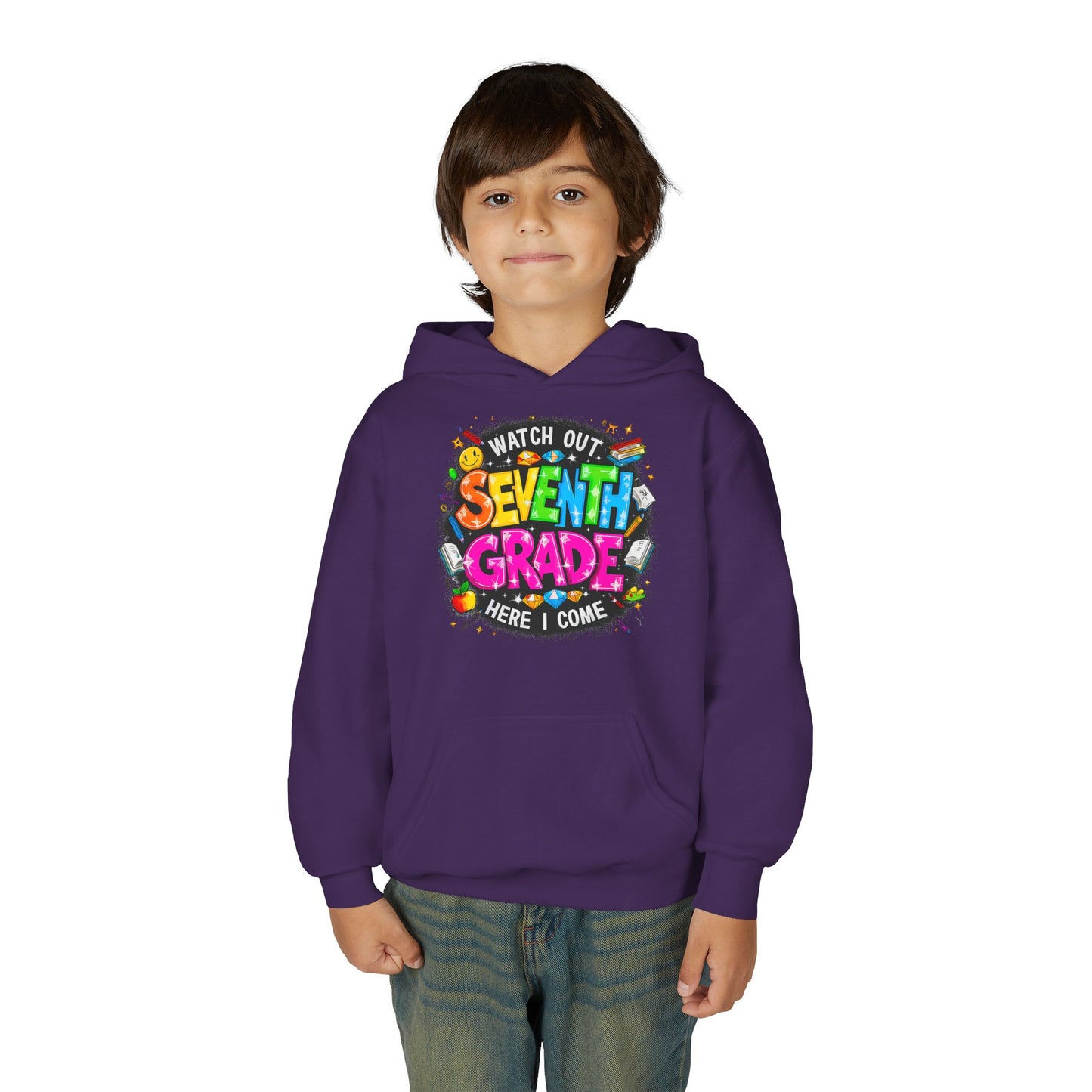 Seventh Grade Hoodie — "Watch Out Seventh Grade Here I Come" Kids Back-to-School Sweatshirt