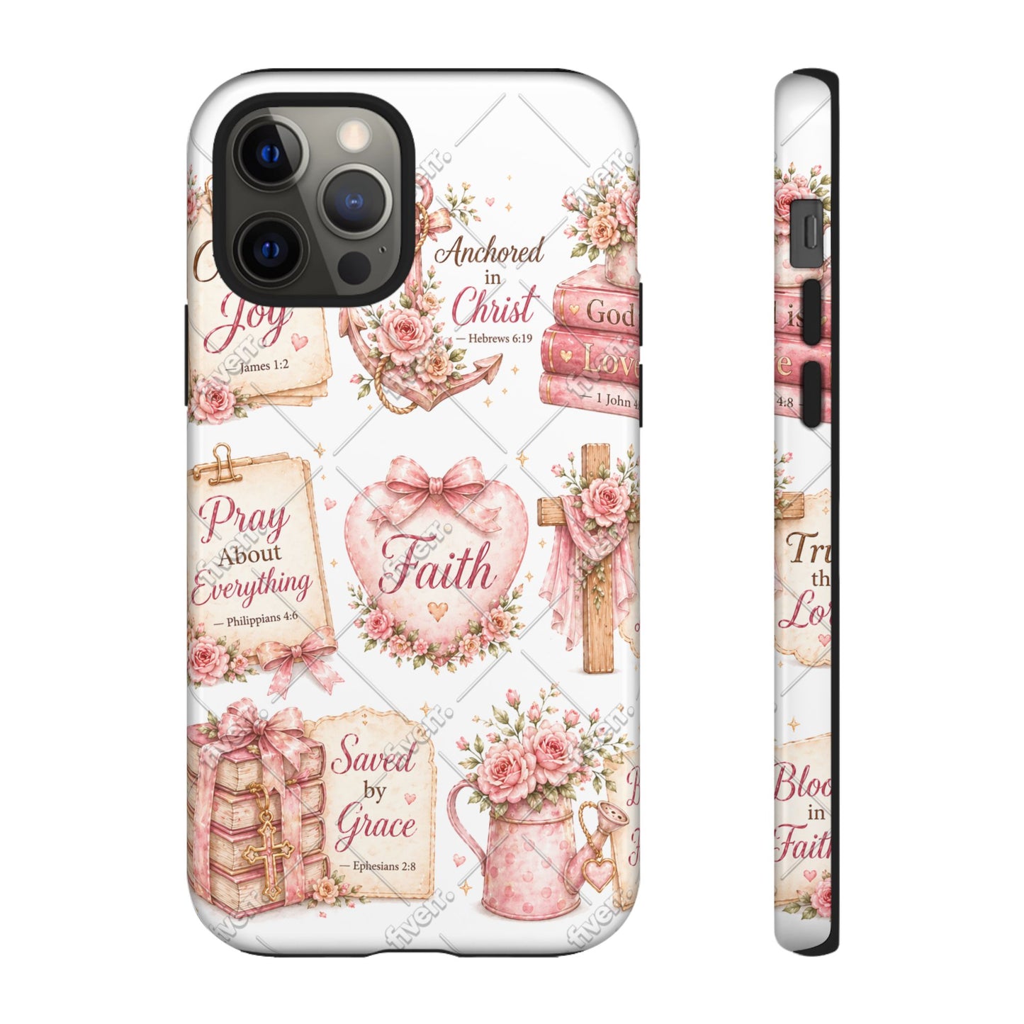 Faith Floral Phone Case – Christian Inspirational Scripture iPhone Cover (Choose Joy, Pray, Faith)