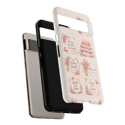Christian Floral Phone Case — "Pray Without Ceasing" Faith Cross Design