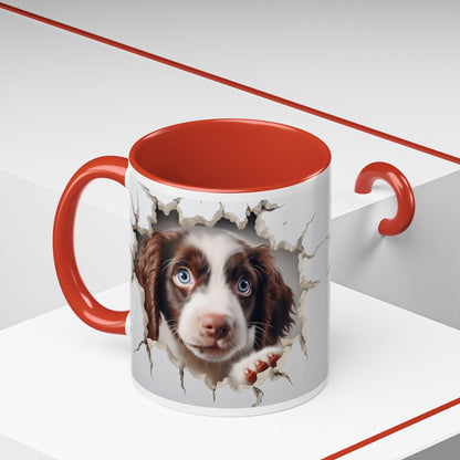 Puppy Peeking Accent Coffee Mug (11/15oz) — Cute Dog Tear-Through Design