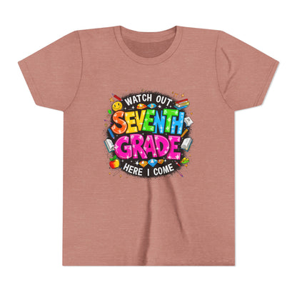 Seventh Grade Kids T-Shirt – “Watch Out Seventh Grade Here I Come” Back-to-School Tee