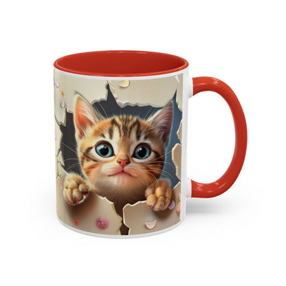 Cute Peekaboo Kitten Accent Coffee Mug — Cat Lover Gift (11/15oz)