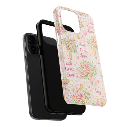 Faith Grace Love Cross Phone Case | Christian Floral iPhone Case