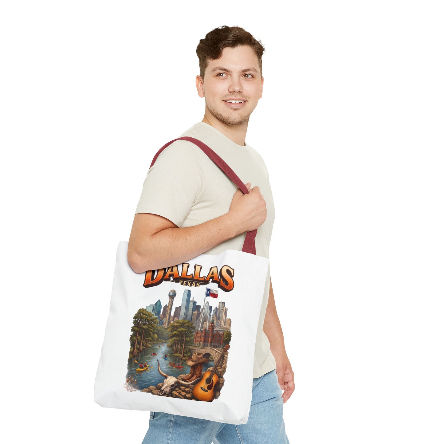 Dallas Texas Scenic Tote Bag – City Skyline & Guitar Souvenir Tote