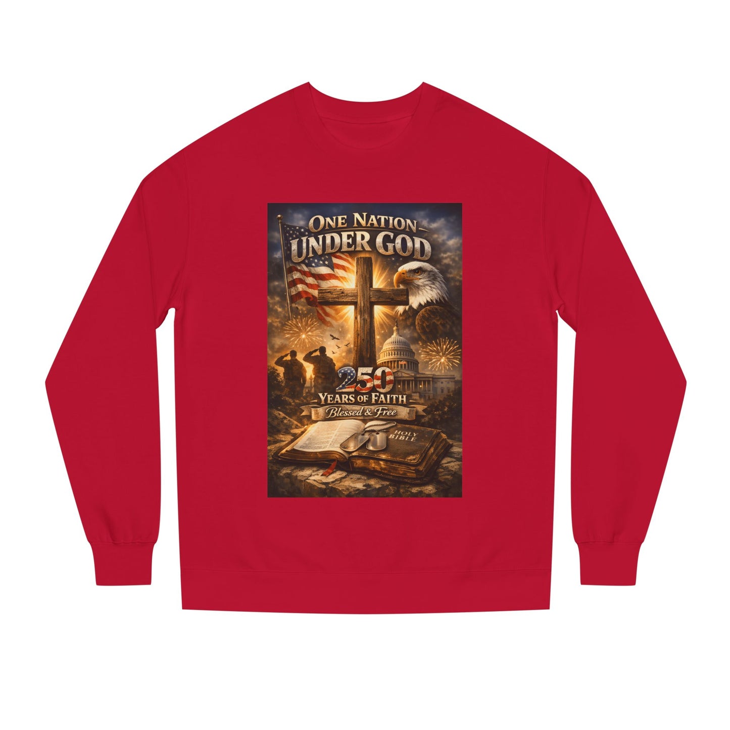 Patriotic Christian Sweatshirt — "One Nation Under God" 25 Years of Faith Crewneck