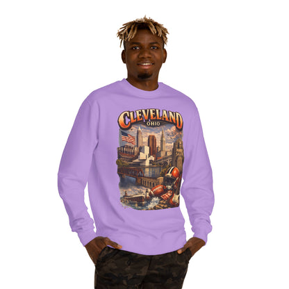 Cleveland Retro Cityscape Sweatshirt — Ohio Pride Football & Rock Design