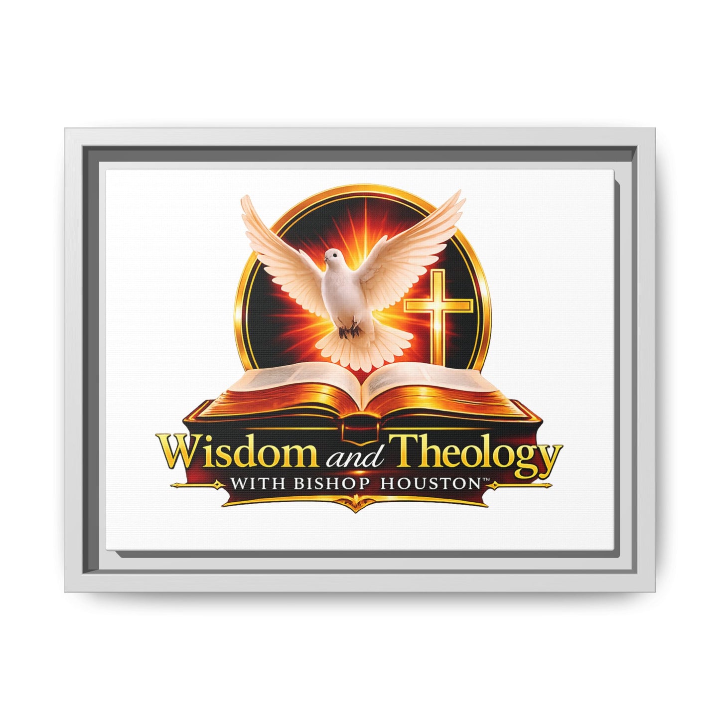Framed Canvas Print — "Wisdom and Theology" Dove & Bible Wall Art