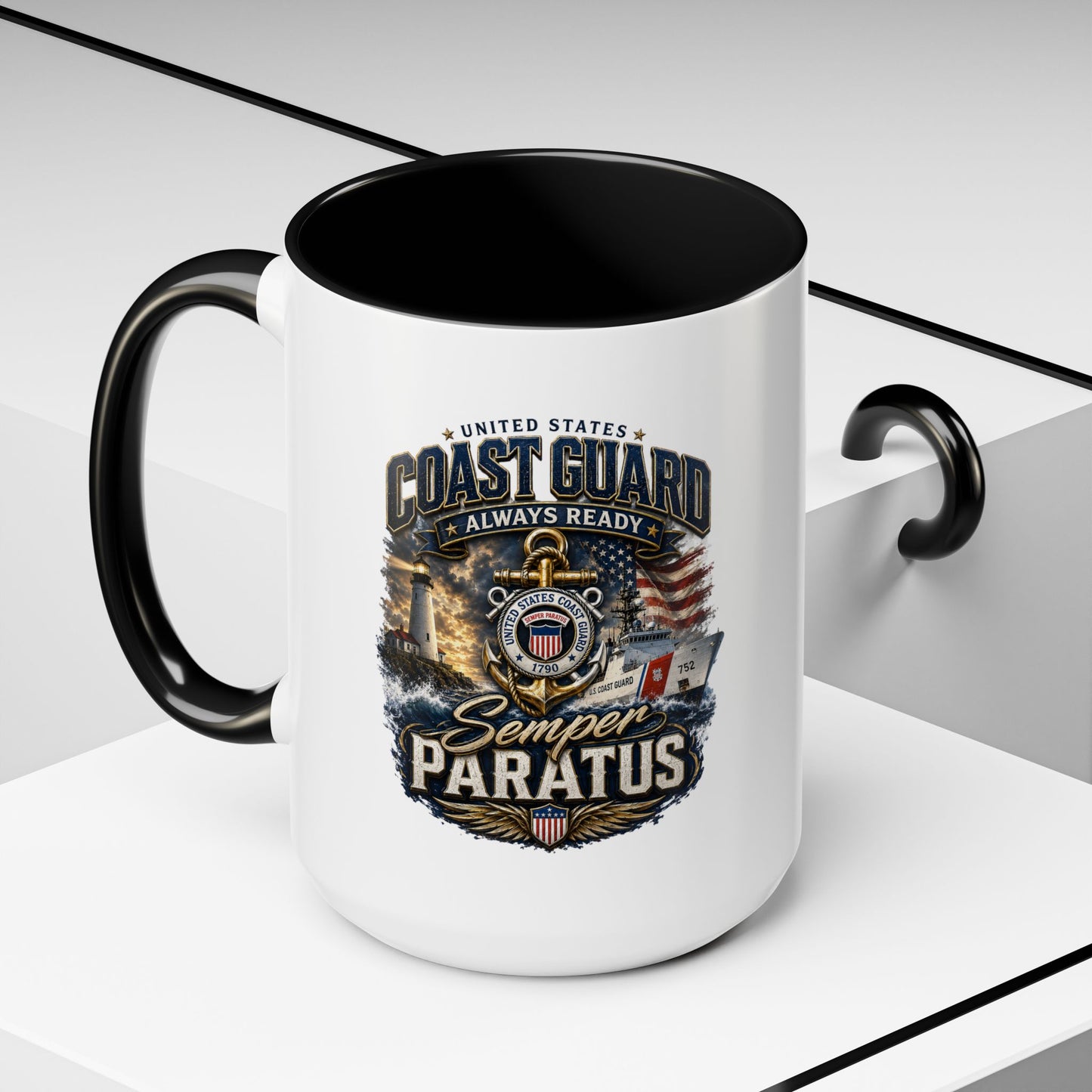 Coast Guard Semper Paratus Accent Coffee Mug – Patriotic Military Gift (11/15oz)