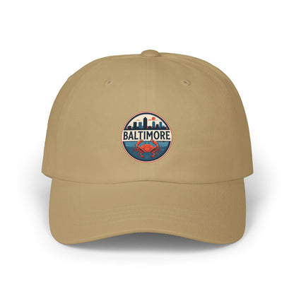 Baltimore Crab Patch Dad Cap — Retro Skyline Embroidered Baseball Hat