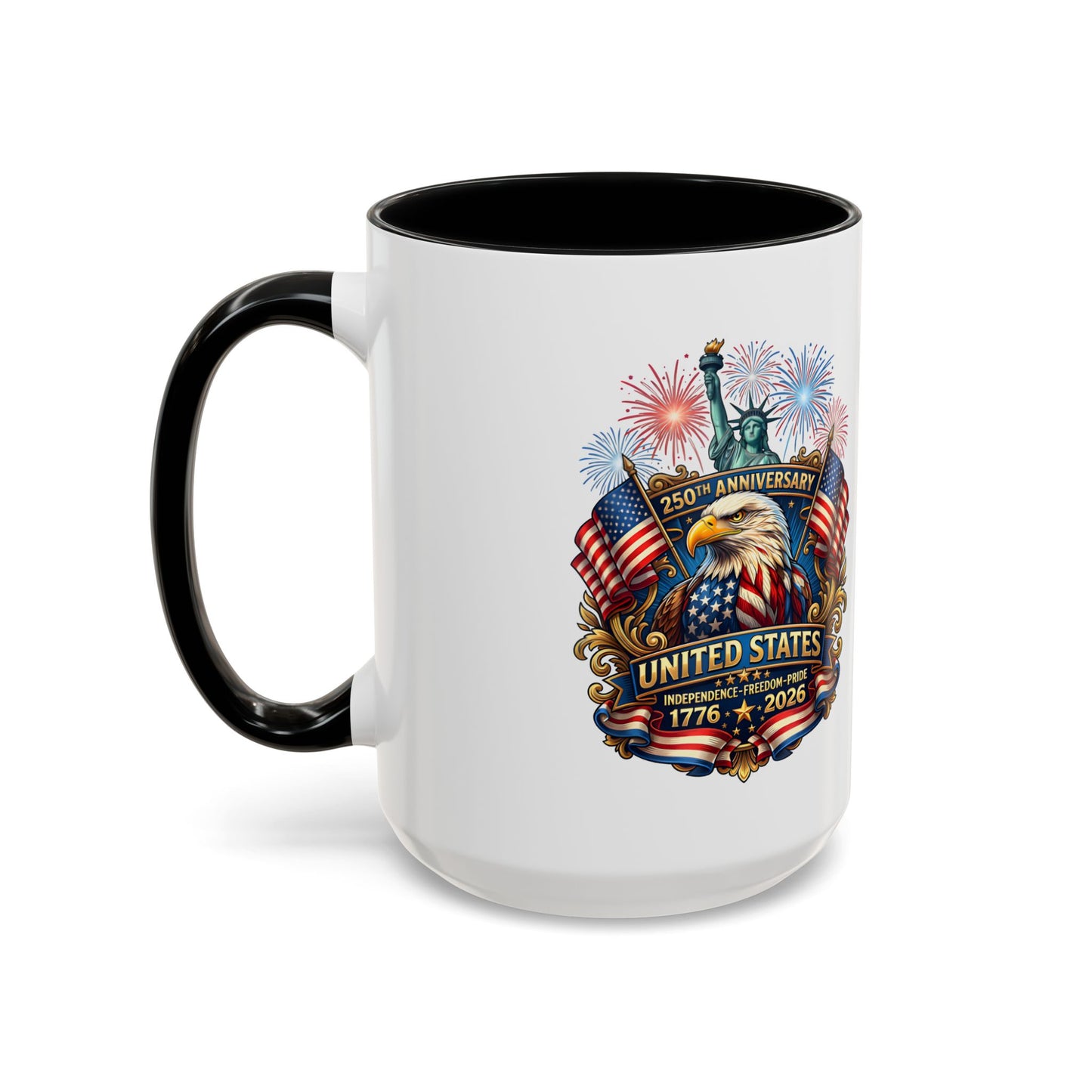 Patriotic Coffee Mug — United States 250th Anniversary Eagle & Fireworks (11/15oz)