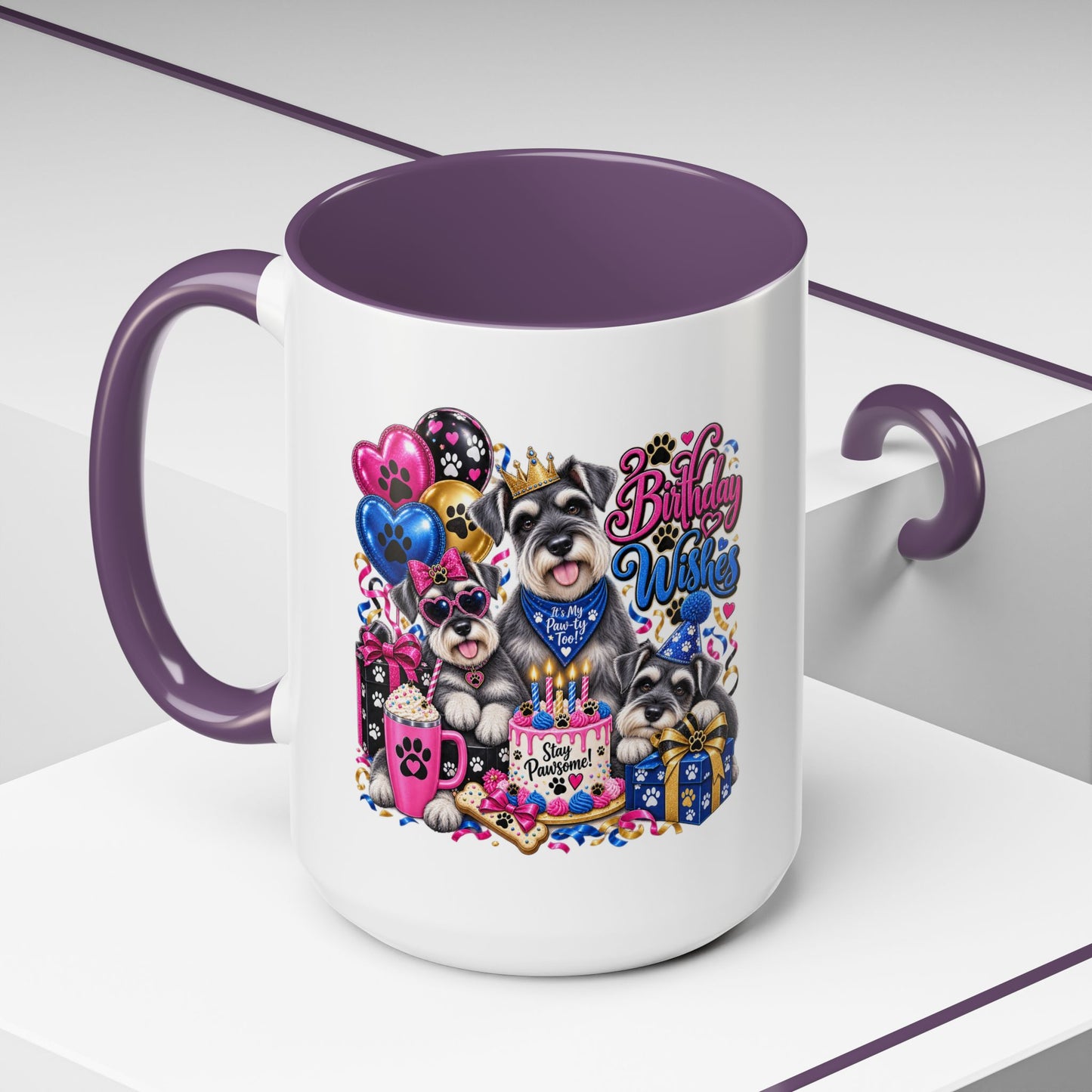 Birthday Wishes Dog Coffee Mug — Cute Paw Print Celebration Mug (11/15oz)