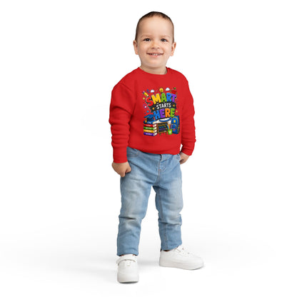 Toddler Sweatshirt — "Smart Starts Here" Back-to-School Kids Crewneck