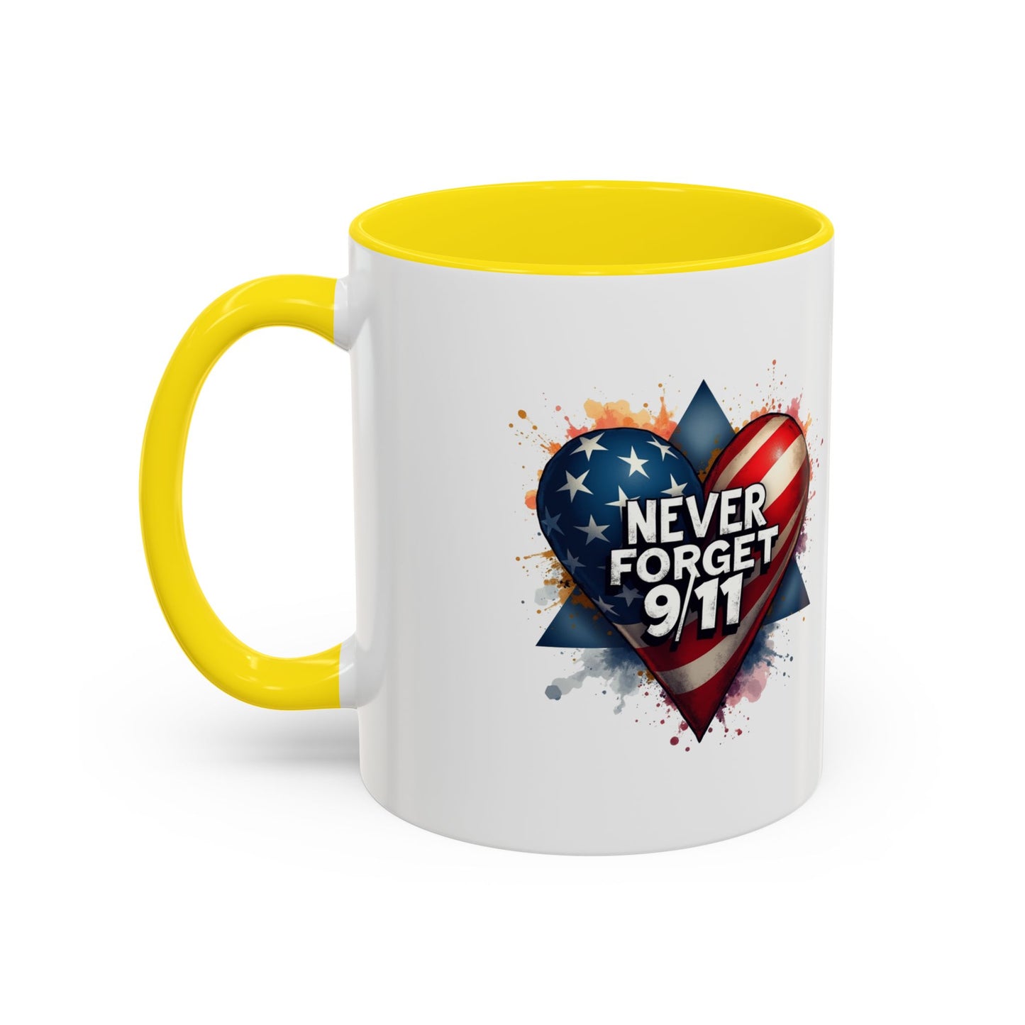Never Forget 9/11 Heart Accent Coffee Mug – Patriotic Memorial 11/15oz