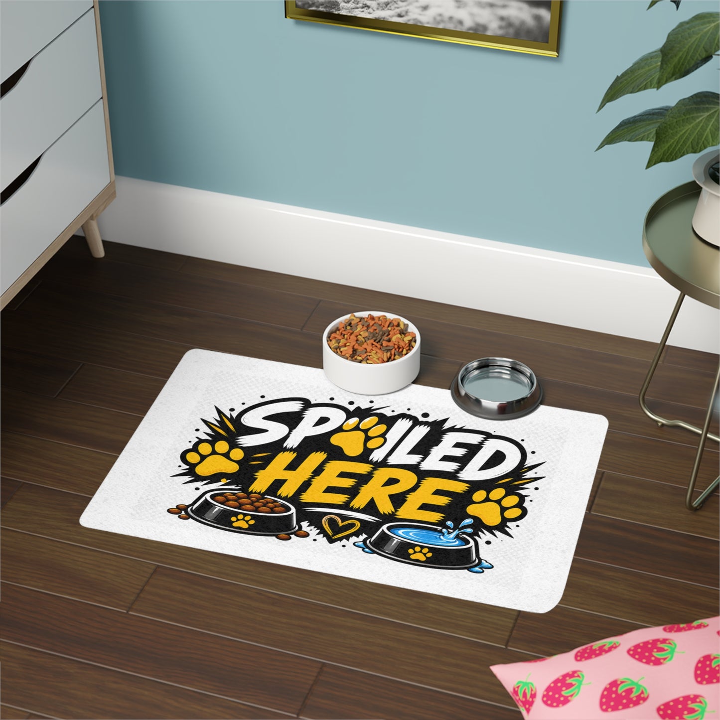 Pet Food Mat — "Spoiled Here" Non-Slip Feeding Mat for Dogs & Cats (12x18)