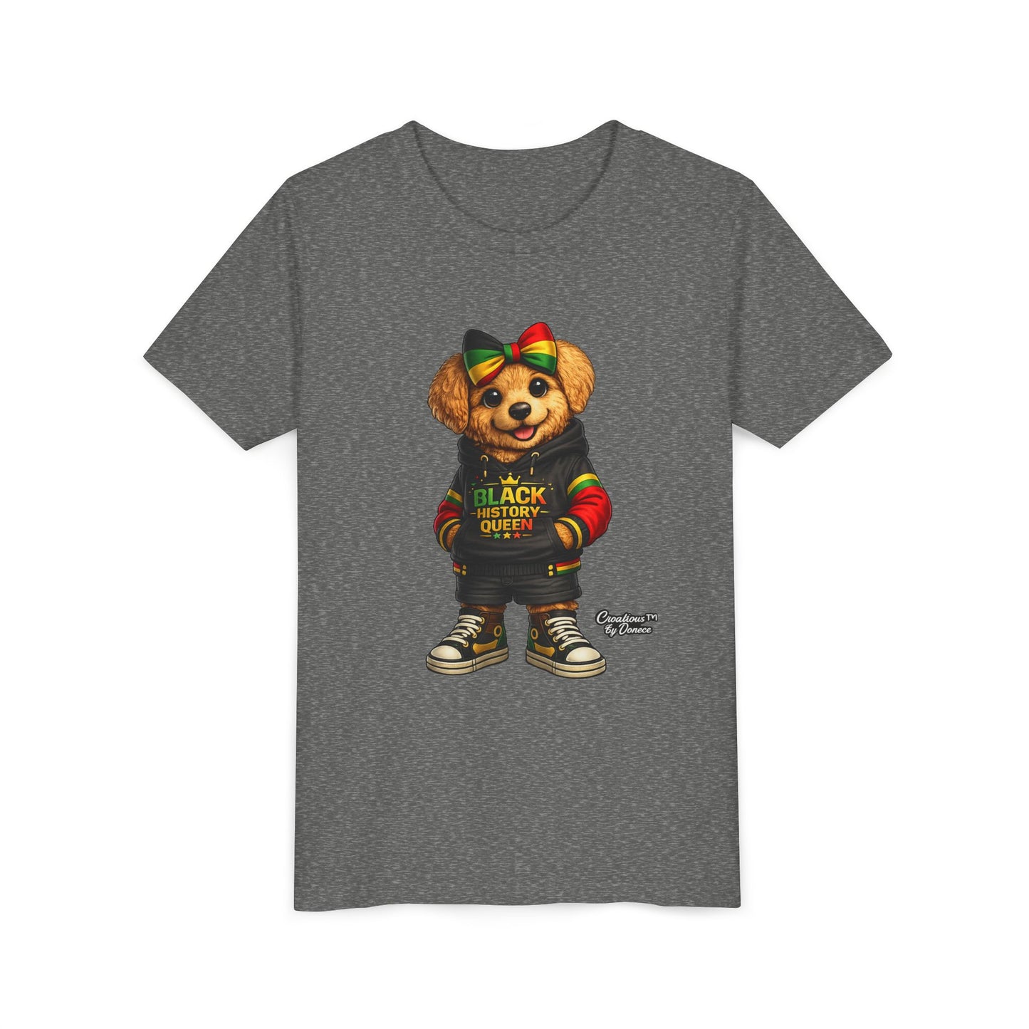 Youth Tee — Black History Queen Bear Graphic T-Shirt