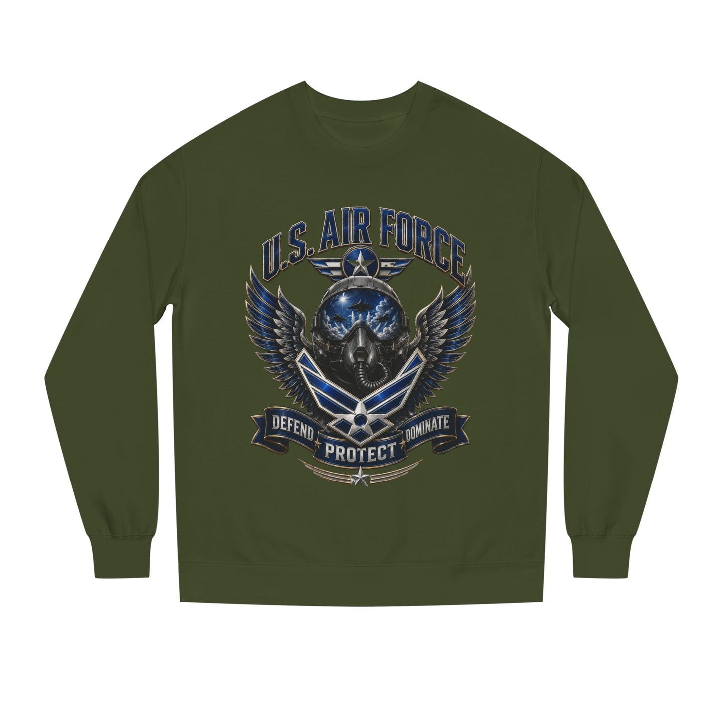 U.S. Air Force Skull Crewneck Sweatshirt — Defend Protect Dominate Tactical Pullover