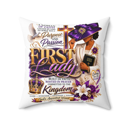 First Lady Faith Pillow — Inspirational Christian Decorative Throw Pillow (Purple Crown, 'Purpose and Passion')