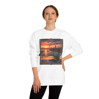 New York Sunset Crewneck Sweatshirt — Statue of Liberty Skyline Graphic