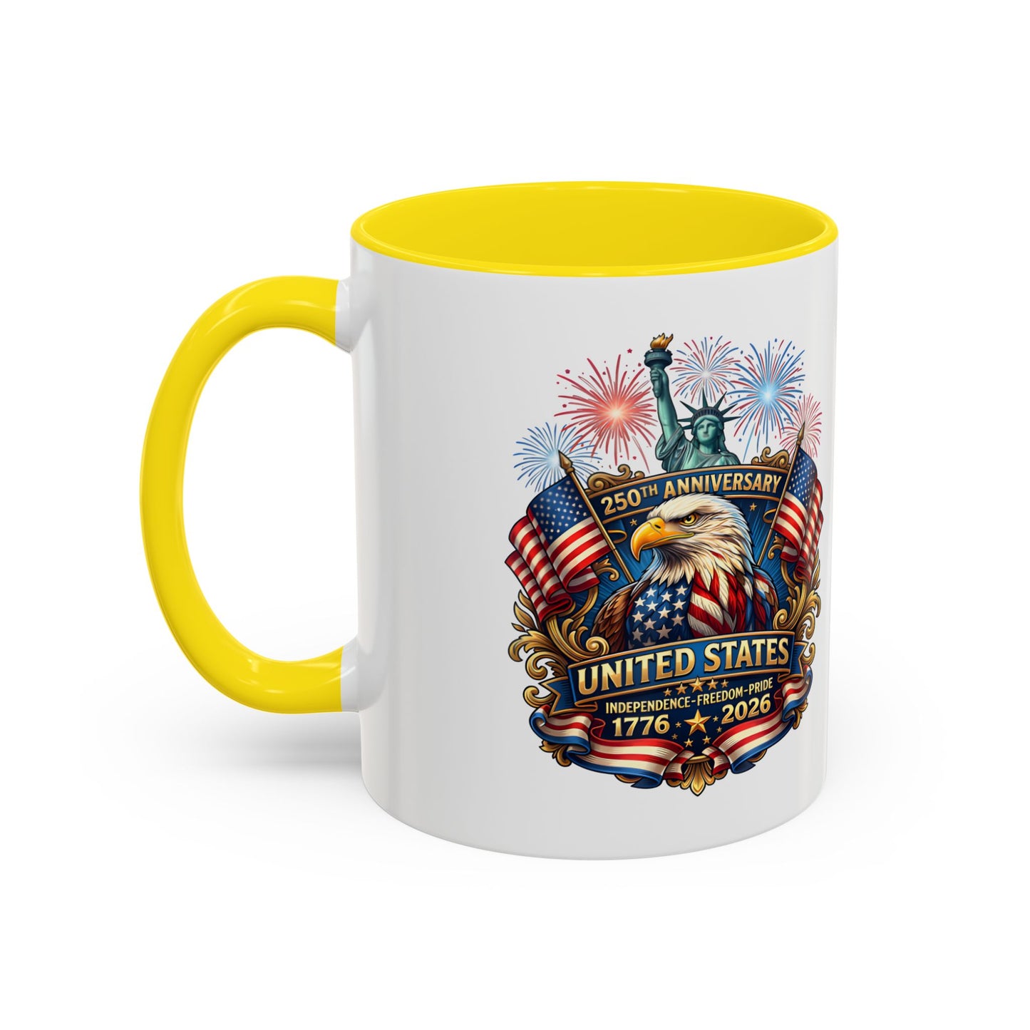 Patriotic Coffee Mug — United States 250th Anniversary Eagle & Fireworks (11/15oz)