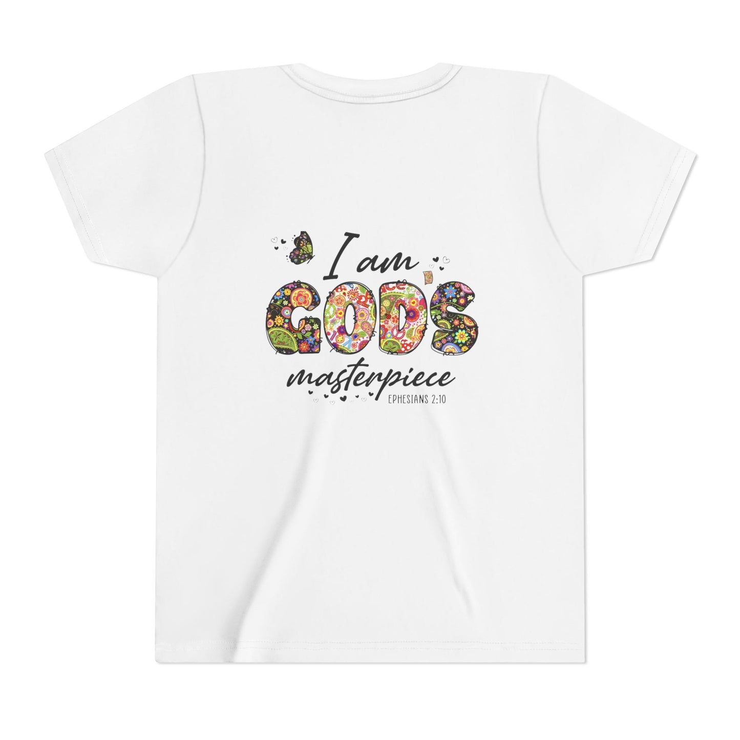 I Am God’s Masterpiece Youth Tee — Floral Christian Inspirational Shirt