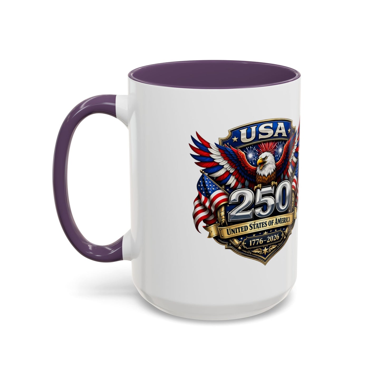 USA 250th Anniversary Accent Coffee Mug – Patriotic Eagle & Flag 1776–2026