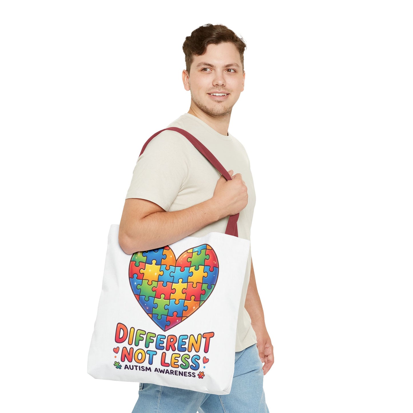 Autism Awareness Tote Bag — "Different Not Less" Puzzle Heart