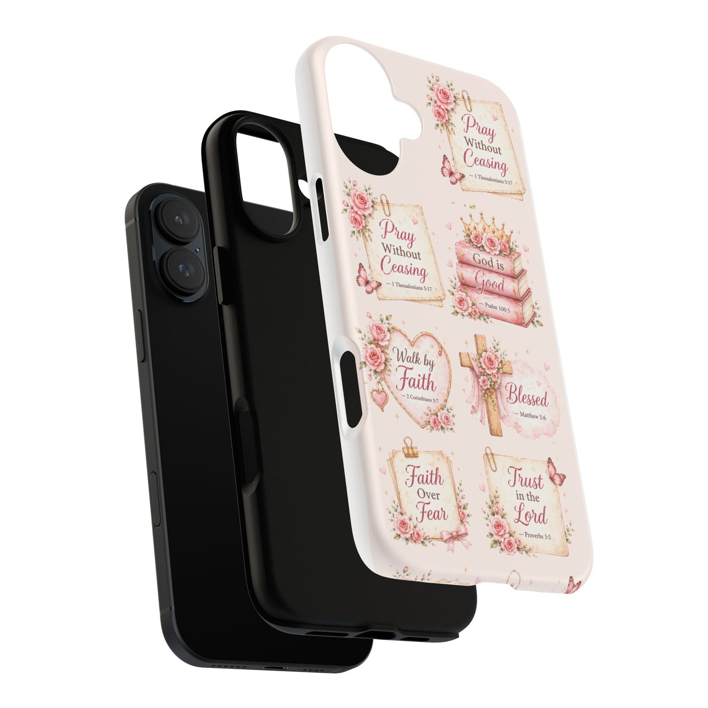 Christian Floral Phone Case — "Pray Without Ceasing" Faith Cross Design