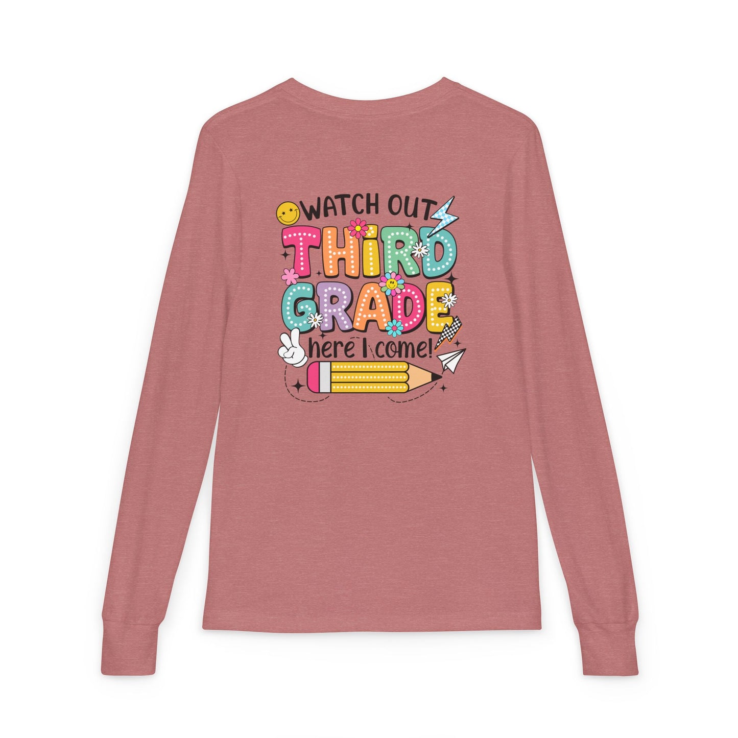 Youth Long Sleeve Tee "Watch Out Third Grade Here I Come" Back-to-School Shirt