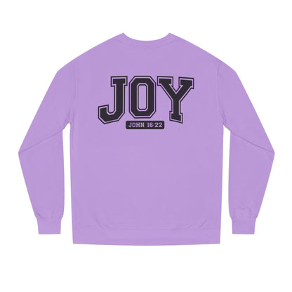 JOY Crewneck Sweatshirt — Bold Collegiate Faith Design (John 16:22)