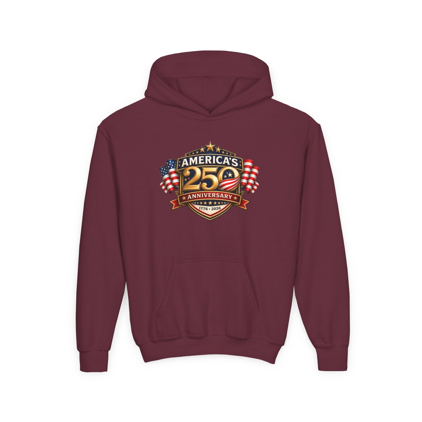 Youth Hoodie — "America's 250th Anniversary" Patriotic 1776-2026 Celebration Design