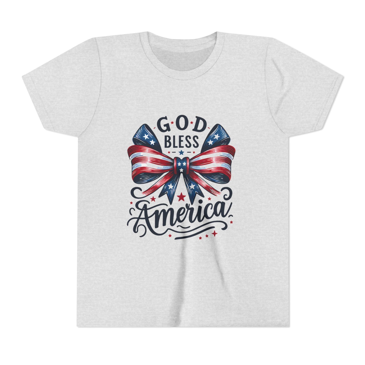 Youth Tee — "God Bless America" Patriotic Bow T-Shirt (4th of July, Memorial Day)