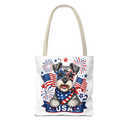 Patriotic Schnauzer Tote Bag — USA Flag Fireworks All-Over Print