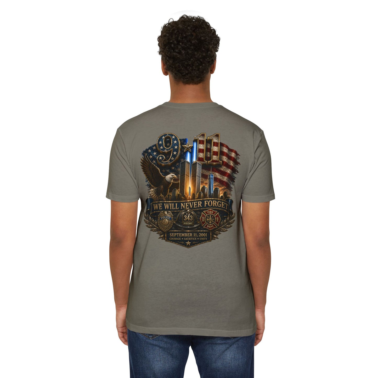 9/11 Memorial T-Shirt — "We Will Never Forget" Patriotic Tribute