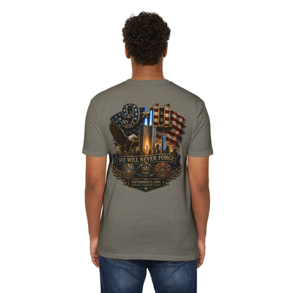 9/11 Memorial T-Shirt — "We Will Never Forget" Patriotic Tribute