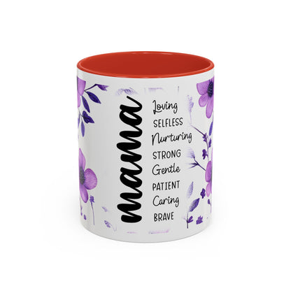 Mama Floral Coffee Mug — "Mama" Traits Listing (Loving, Selfless, Nurturing) — 11/15oz