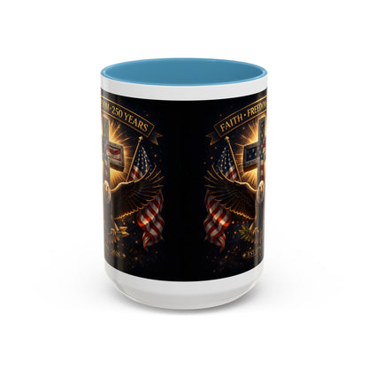 Patriotic Faith & Freedom Accent Coffee Mug — Eagle, Cross & American Flag (1776–2026)