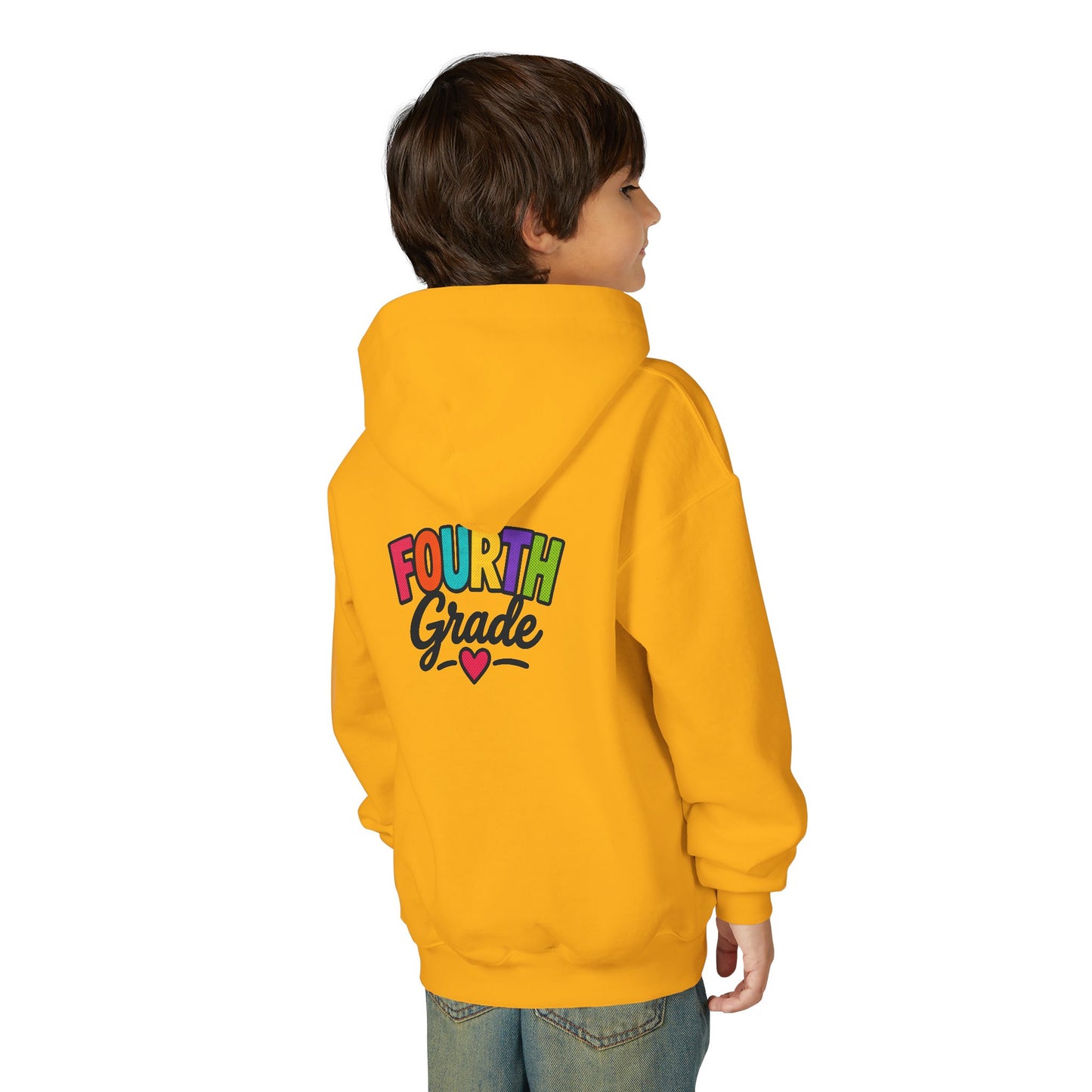 Fourth Grade Hoodie — Colorful Kids School Sweatshirt (“Fourth Grade” with Heart)