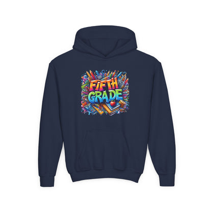 Fifth Grade Kids Hoodie - Colorful School Supplies Back-to-School Sweatshirt