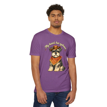 Schnauzer Cowboy T-Shirt — "My Heart Has Eyebrows" Cute Dog Graphic Tee
