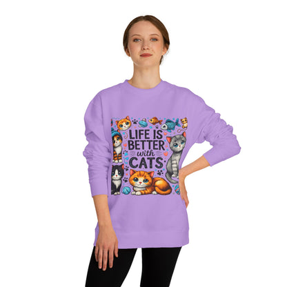 Life Is Better With Cats Crewneck Sweatshirt — Cute Cat Graphic Pullover