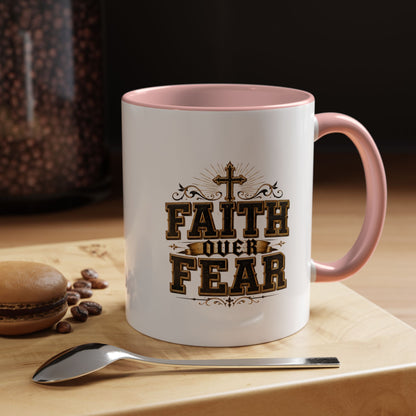 Faith Over Fear Accent Coffee Mug - Inspirational Christian Coffee Cup (11/15oz)