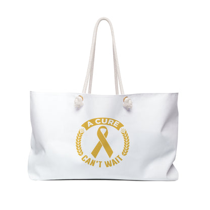 Cancer Awareness Weekender Bag — "A Cure Can't Wait" Gold Ribbon Tote