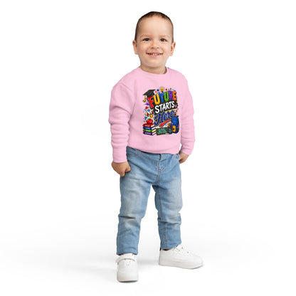 Toddler Sweatshirt — "Future Starts Here" Back-to-School Kids Crewneck
