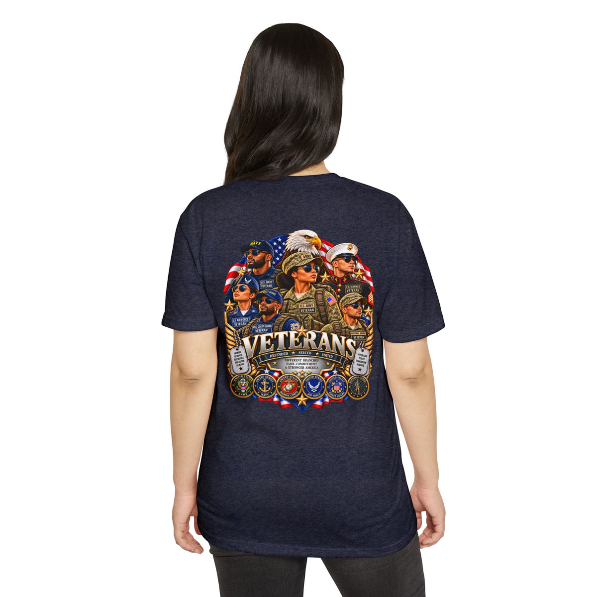 Veterans Tribute T-Shirt – Patriotic Eagle & Service Emblems